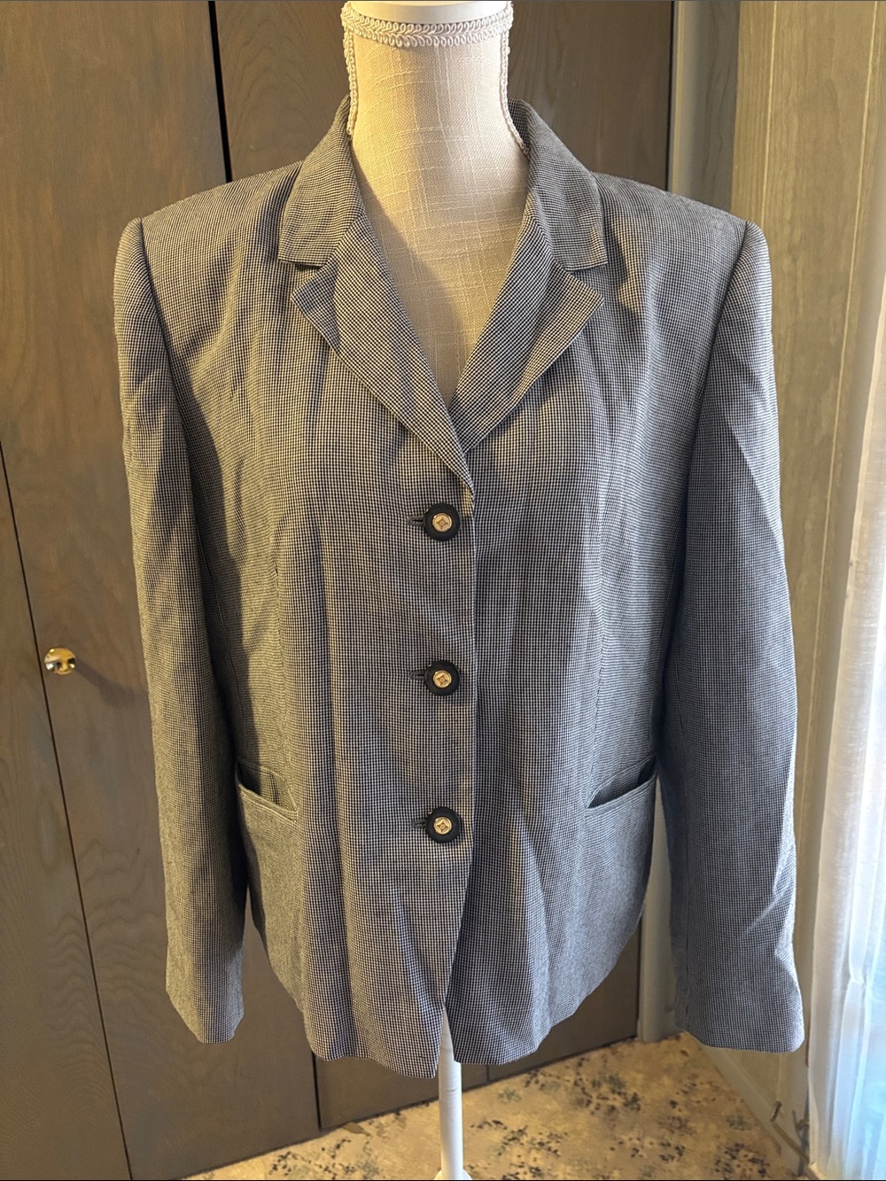 Vintage Emily Houdstooth Suit Blazer Jacket Business Woman 80s Pencil Skirt